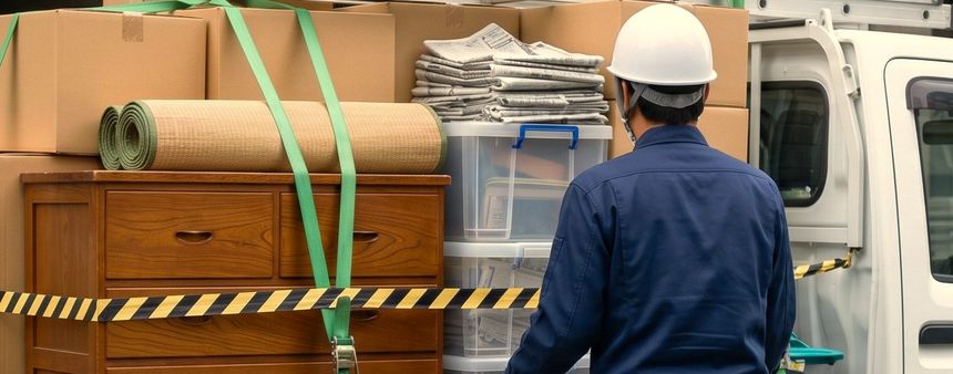 不用品をまとめて運び出す様子